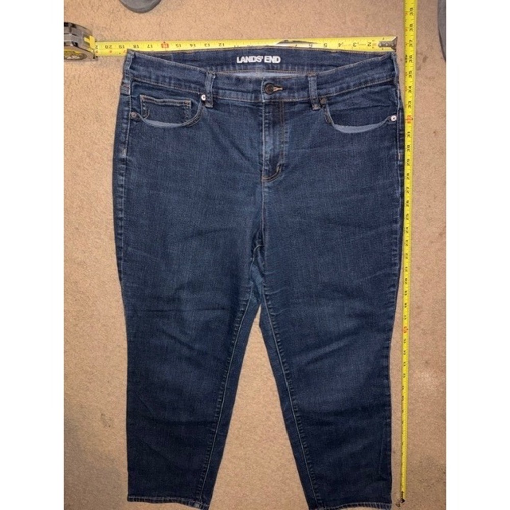 Lands End Womens 18W High Rise Slim Jean Dark Wash 7/8 Length Indigo T02-08